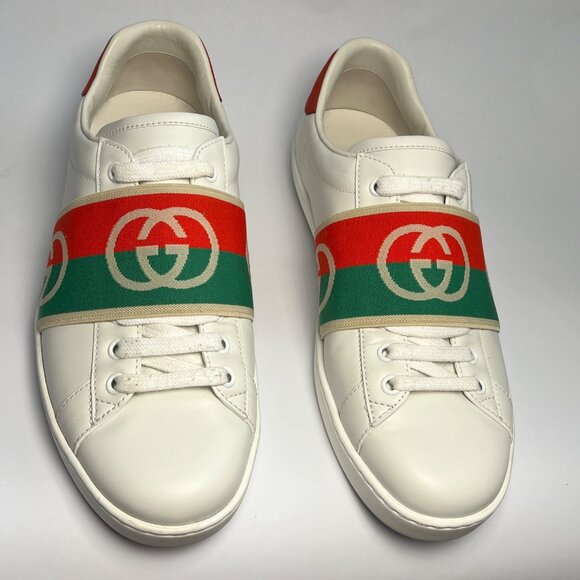 Gucci Other - Authentic Gucci Ace White Leather Sneakers  Red & Green Logo Band Mens Size  7.5